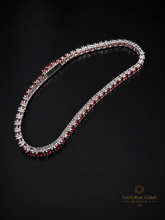 Bracelet Tennis en Grenat Rhodolite Naturel Argent Sterling 925 – 56 Grenats Naturels – 3 mm – 17,5 cm – Certifié NGB