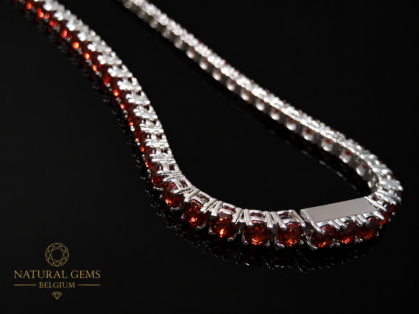 Natural Rhodolite Garnet Tennis Bracelet 925 Sterling Silver – 56 Natural Garnets – 3 mm – 17.5 cm – NGB Certified