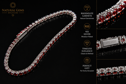 Natural Rhodolite Garnet Tennis Bracelet 925 Sterling Silver – 56 Natural Garnets – 3 mm – 17.5 cm – NGB Certified