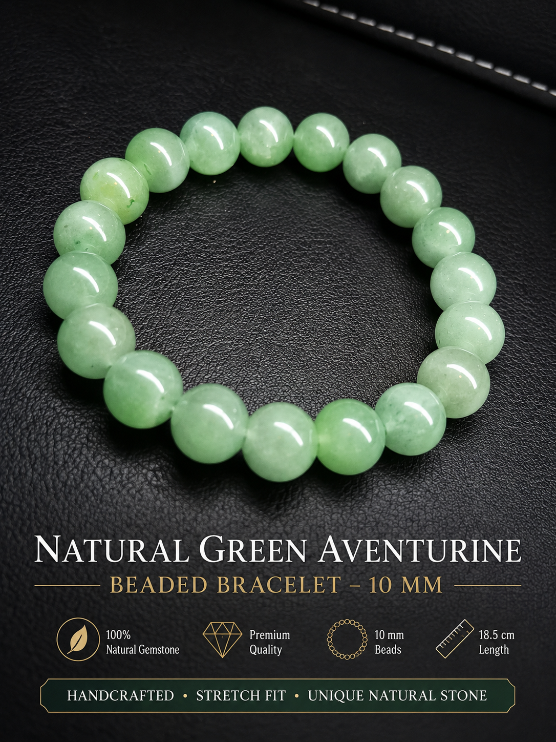 Natural Green Aventurine Beaded Bracelet – 10 mm | Genuine Gemstone Bracelet – 18.5 cm