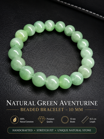 Natural Green Aventurine Beaded Bracelet – 10 mm | Genuine Gemstone Bracelet – 18.5 cm