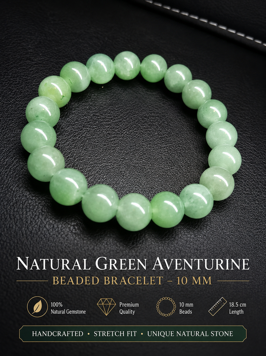 Natural Green Aventurine Beaded Bracelet – 10 mm | Genuine Gemstone Bracelet – 18.5 cm