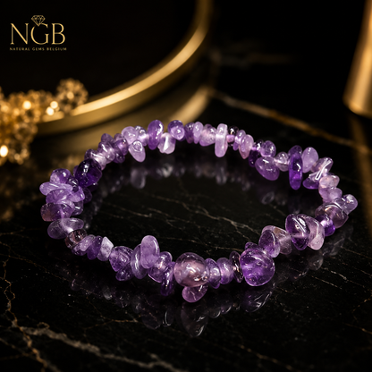 Natural Amethyst Chip Bracelet – Genuine Purple Gemstone Bracelet (19 cm)
