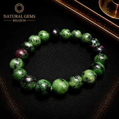Ruby Zoisite Bead Bracelet 10 mm – Natural Ruby in Zoisite Gemstone Bracelet