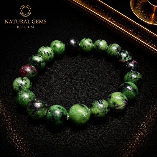 Ruby Zoisite Bead Bracelet 10 mm – Natural Ruby in Zoisite Gemstone Bracelet
