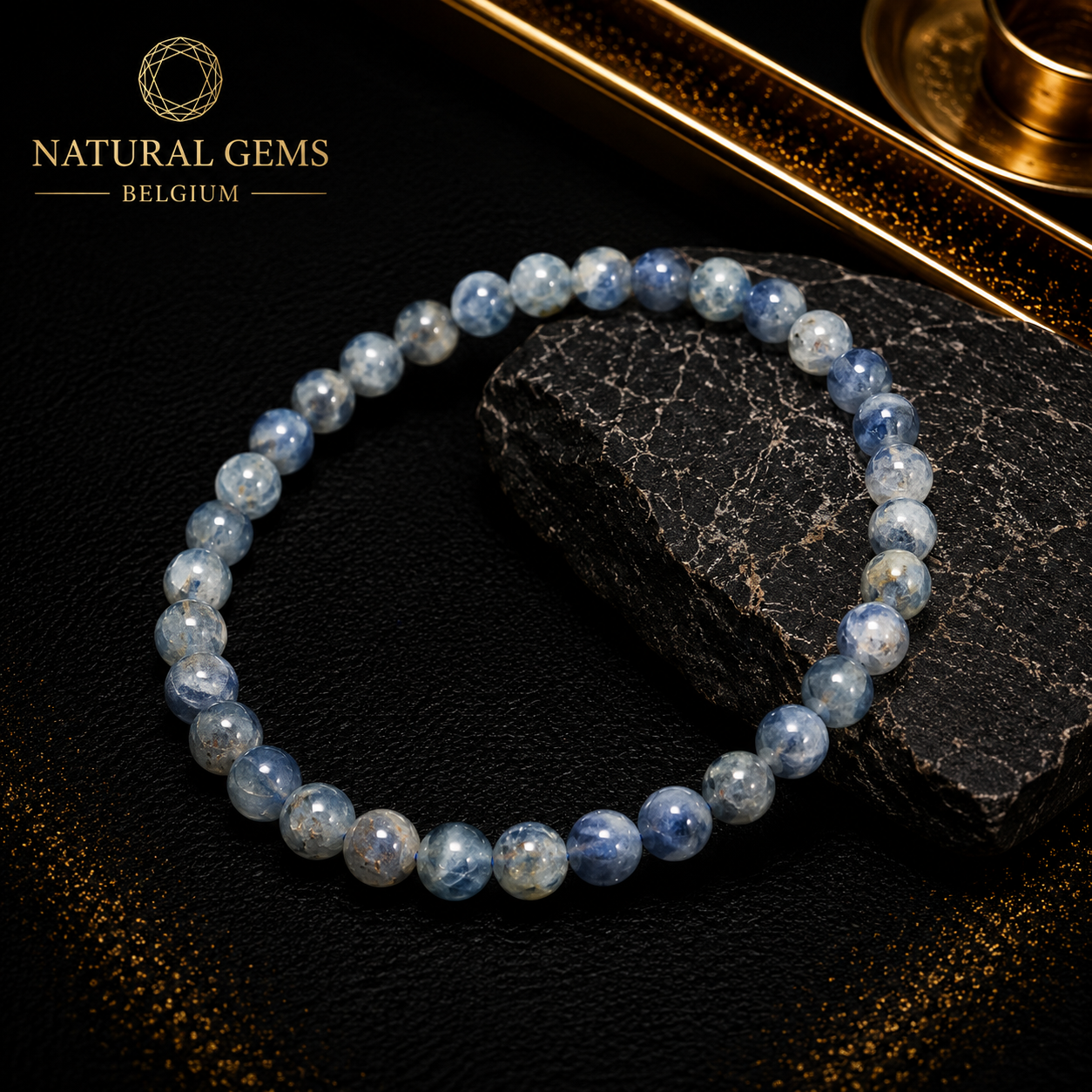 Natural Kyanite Bead Bracelet 5 mm – Genuine Blue Kyanite Gemstone Bracelet