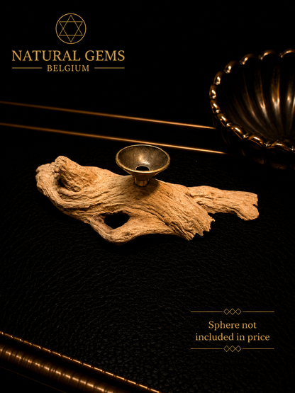 Natural Driftwood Sphere Stand – Pale Wood Display Base – 9.8 cm – Unique Handmade Display Stand