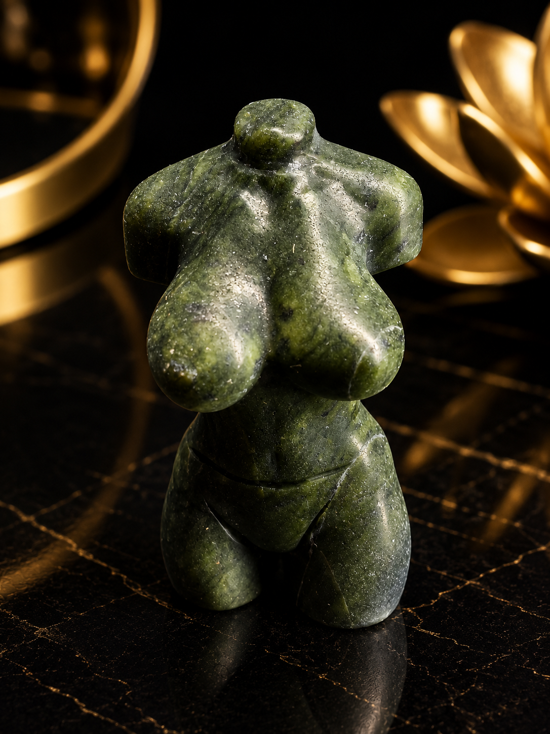 Natural Green Jade Female Torso Carving – Handcrafted Crystal Body Figurine of 6 cm