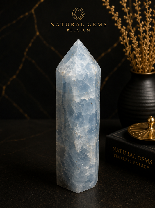 Natural Blue Calcite Crystal Tower – Polished Decorative Point – 14.5 cm