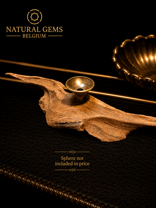 Natural Wooden Crystal Sphere Display Stand – 15 cm – Handcrafted Wood & Brass Sphere Holder