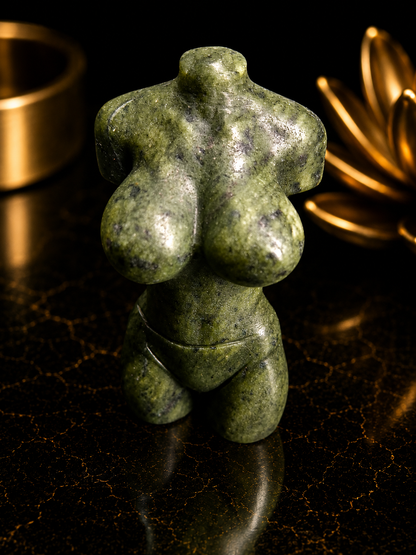 Natural Green Jade Female Torso Carving 6 cm high– Handcrafted Crystal Body Figurine