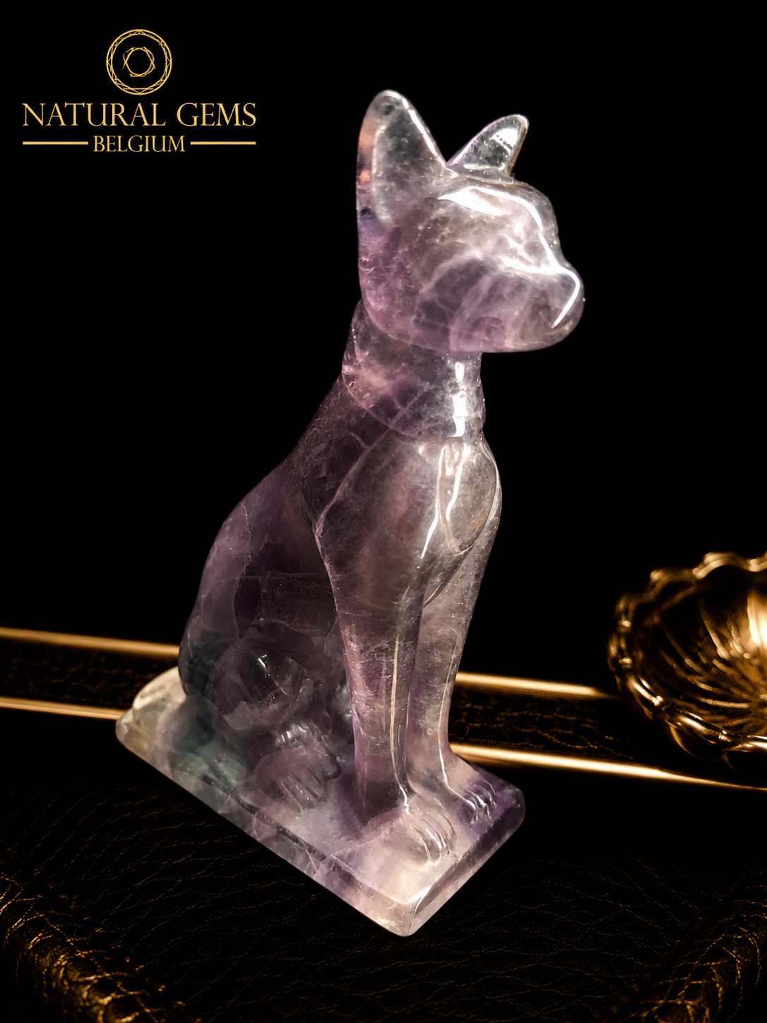 Natural Rainbow Fluorite Cat Carving – 7.0 cm – Hand Carved Crystal Cat Figurine