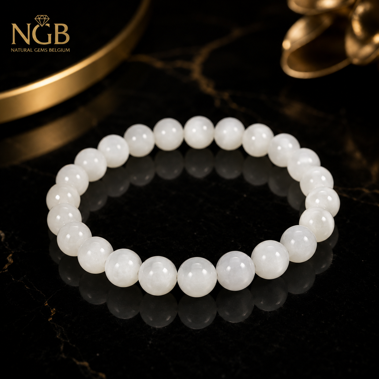 Natural Hetian White Jade Bracelet – 8 mm Genuine White Jade Beads (19 cm)