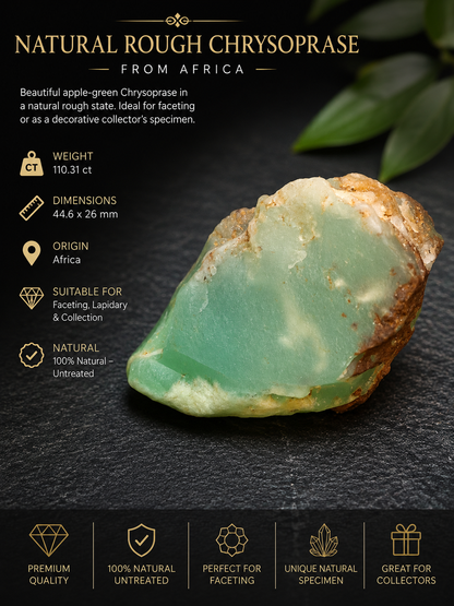 Chrysoprase naturelle brute d'Afrique – 110,31 ct – Spécimen de taille et de collection