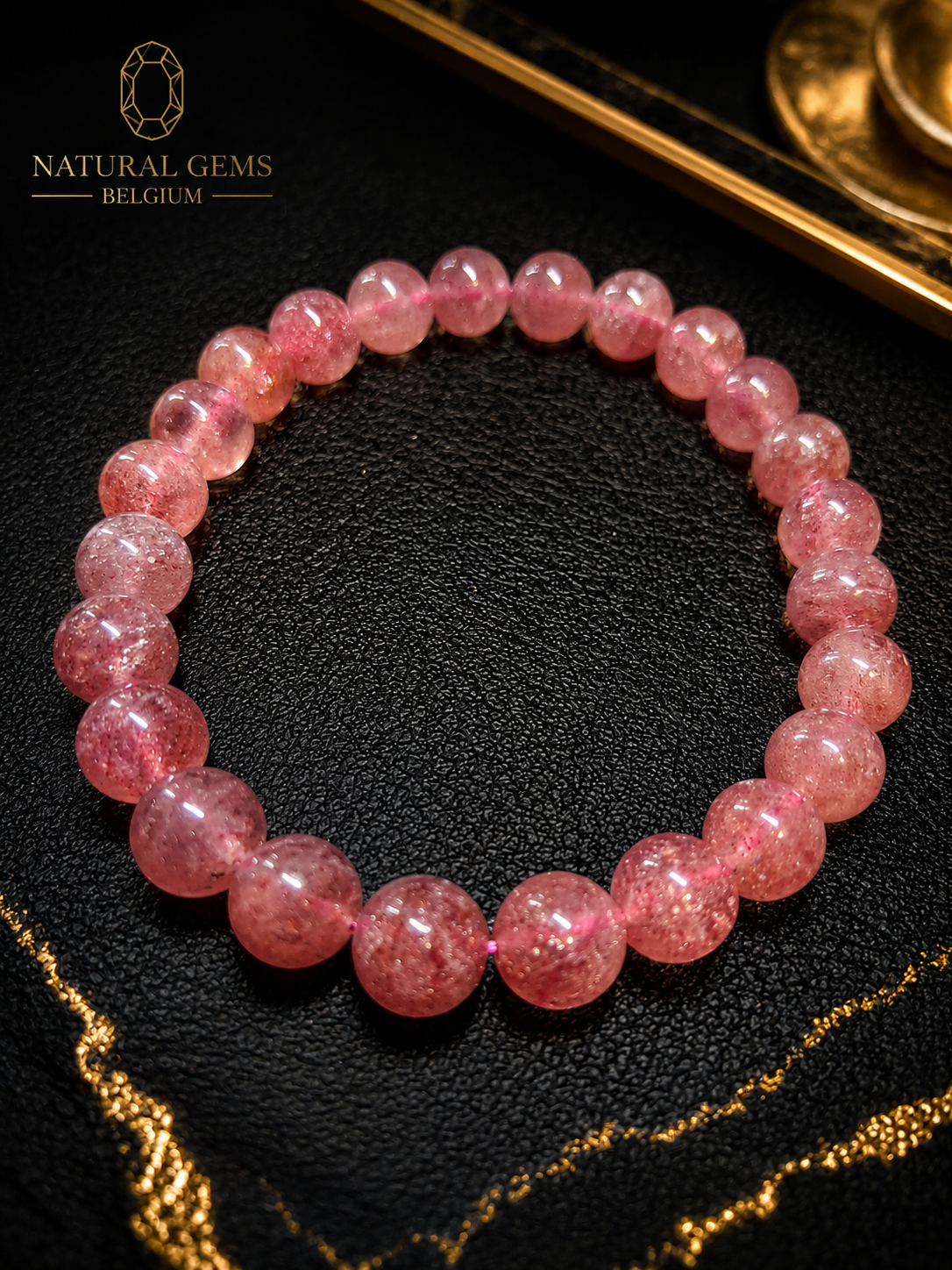 Natural Strawberry Quartz Bead Bracelet – 8 mm Round Beads – Pink Gemstone Bracelet