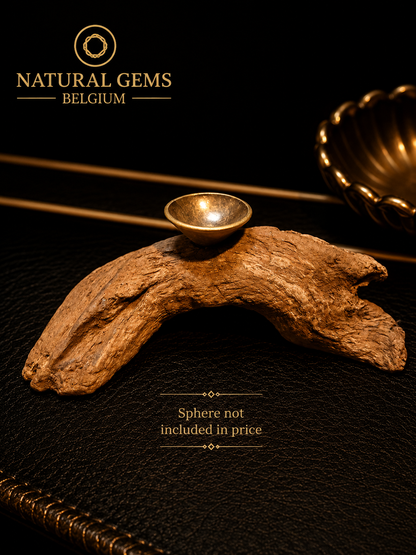 Natural Driftwood Crystal Sphere Display Stand with Brass Holder – 9 cm – Handmade Display Base