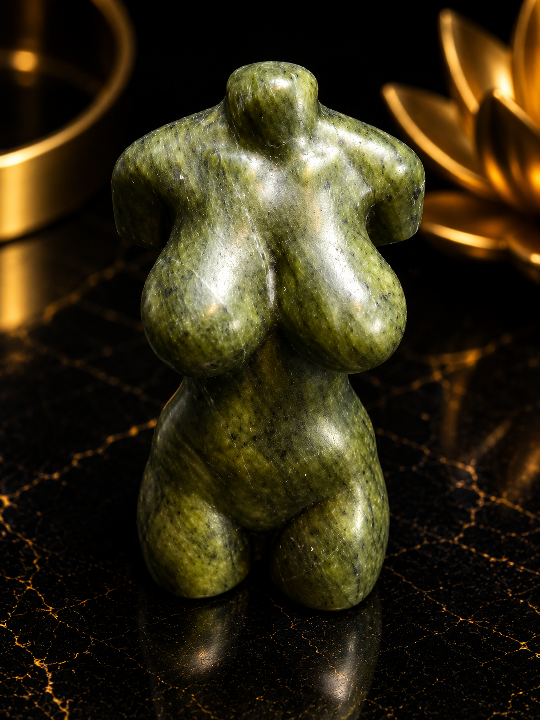 Natural Green Jade Female Torso Carving - 6 cm– Handcrafted Crystal Body Figurine
