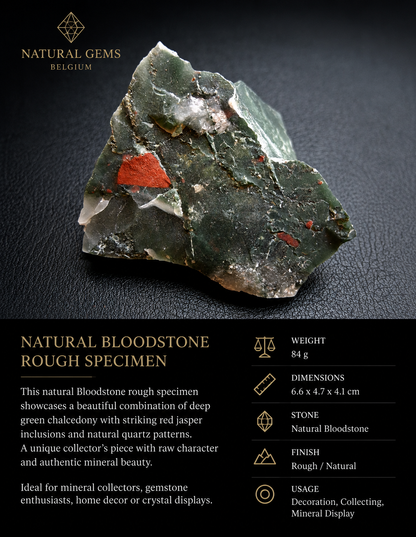 Esemplare Grezzo di Eliotropio Naturale – 84 g – 6,6 x 4,7 x 4,1 cm – Minerale da Collezione, Pietra Decorativa
