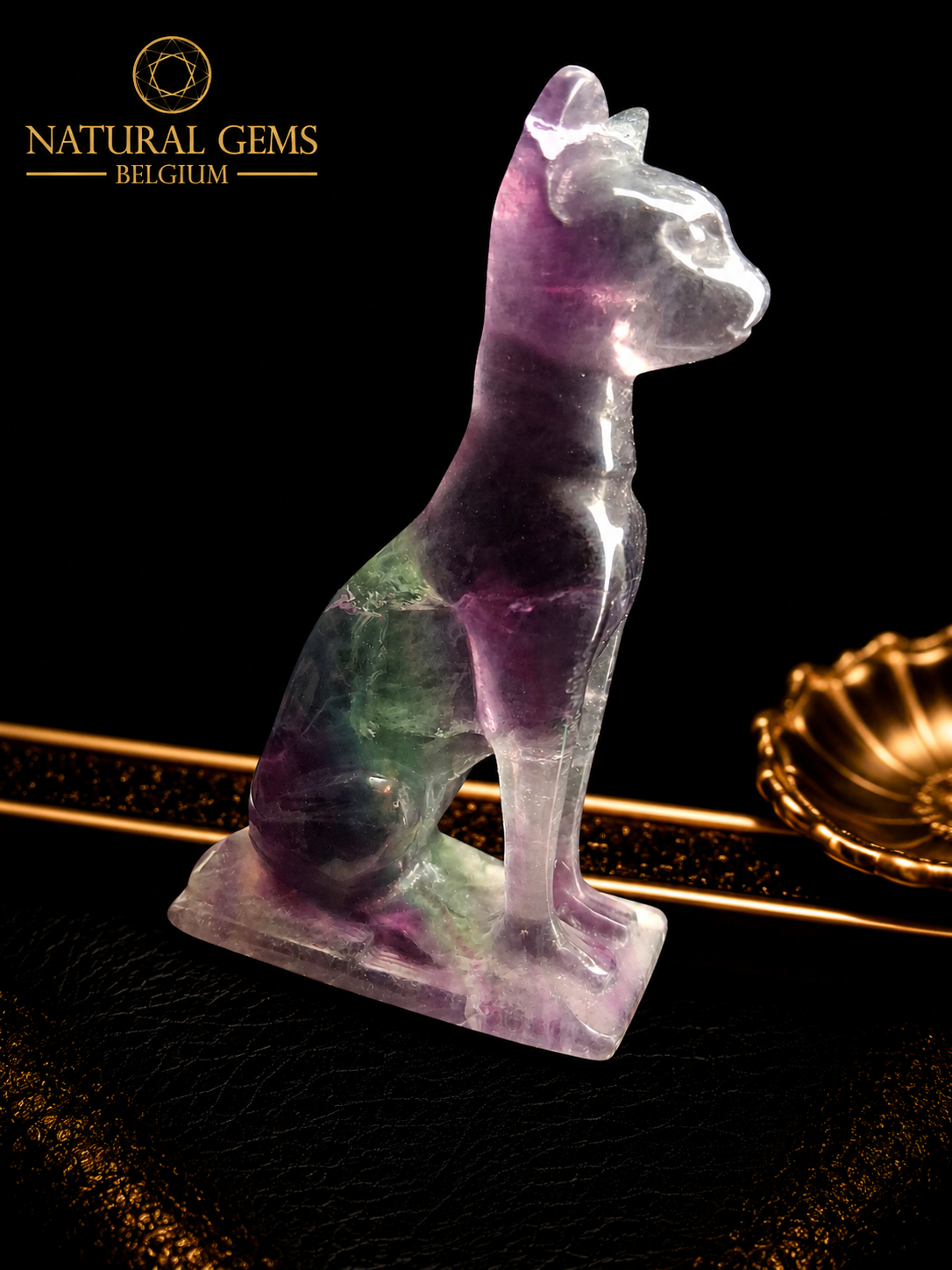 Hand Carved Rainbow Fluorite Cat – 6.9 cm | Natural Fluorite Crystal Carving | One of a Kind