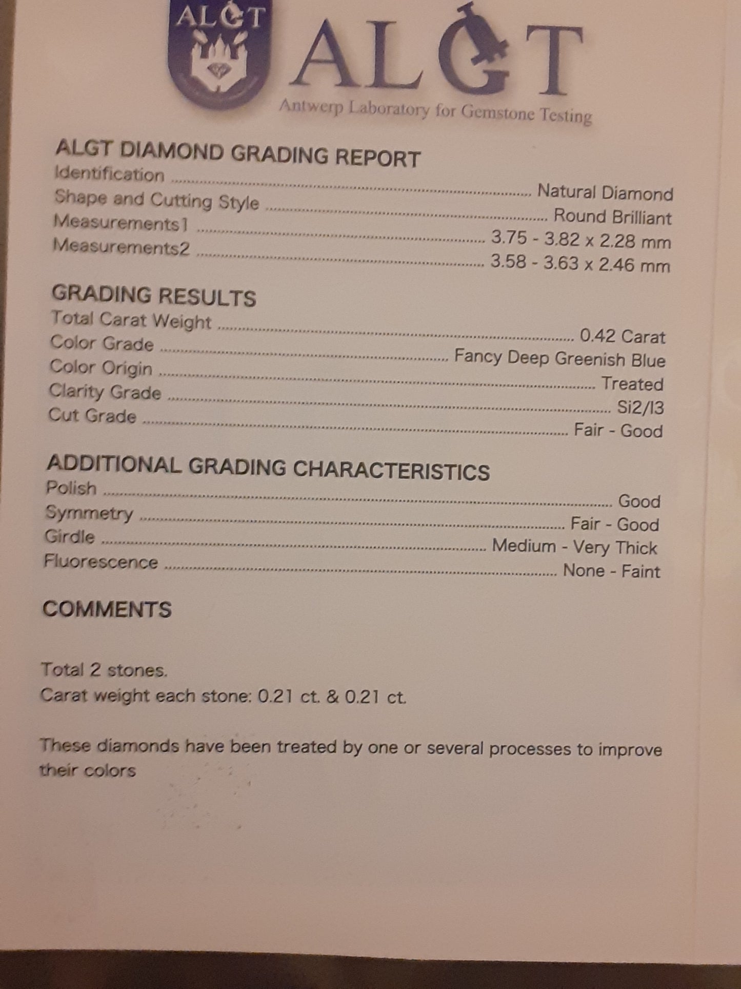 certified Pair Fancy Natural Diamonds - Round Brilliant - 0.42 ct - sealed - Natural Gems Belgium