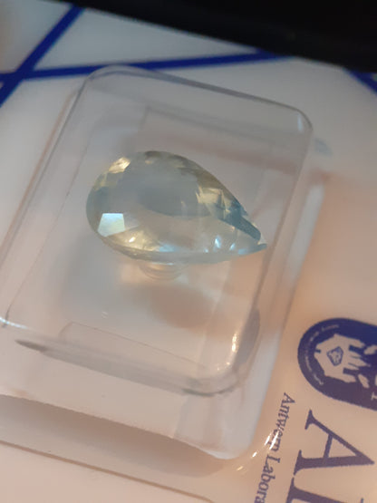 ALGT Certified Aquamarine Pear light greenish blue, 3.23 ct - Sealed - Natural Gems Belgium