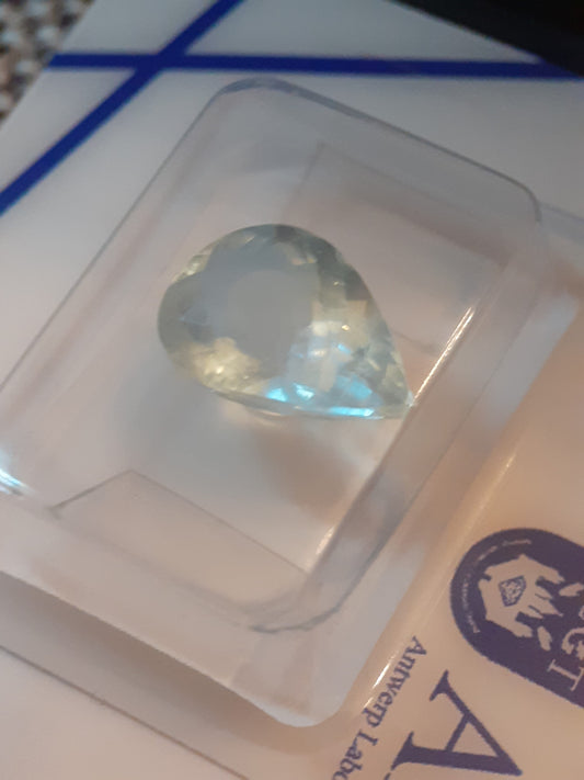 ALGT Certified Aquamarine Pear light greenish blue, 3.23 ct - Sealed - Natural Gems Belgium