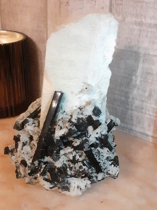 Large Specimen Black Tourmaline with Feldspar 15 cm high ! superb collectors item ! - Natural Gems Belgium