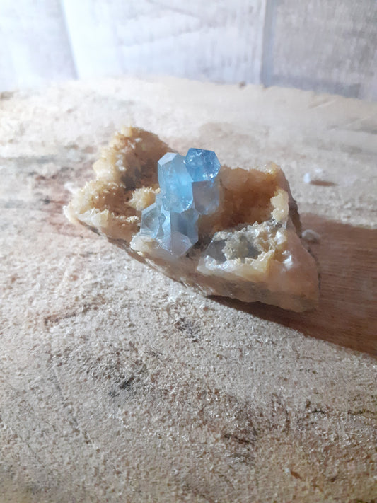 Specimen of Blue Celestine Crystal with Calcite Mineral, 257.95 ct - Natural Gems Belgium