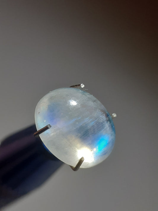 Oval cabochon natural pale blue to rainbow moonstone, 4.00 ct - Natural Gems Belgium