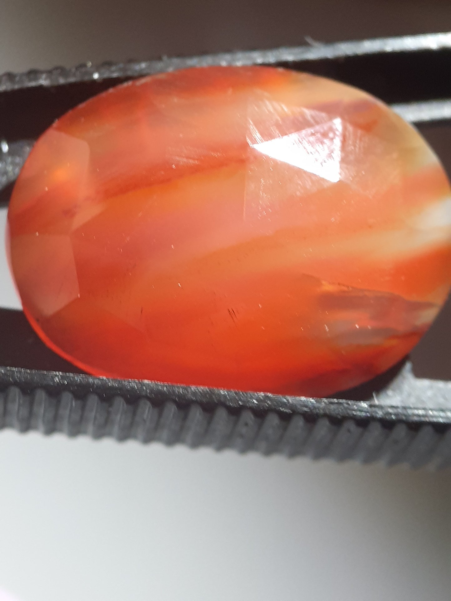 bicolor orange and red Carnelian,rose cut, oval, 12.70 ct - Natural Gems Belgium