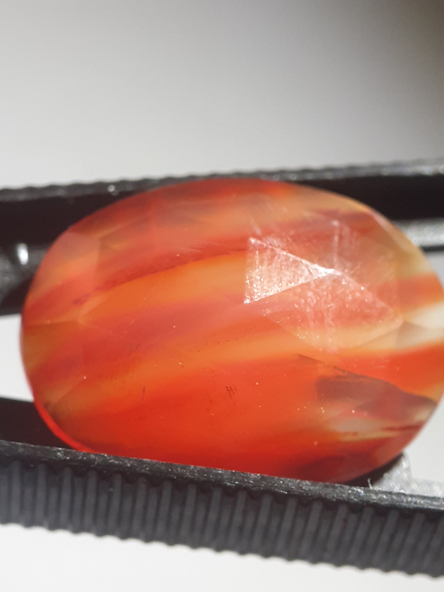 bicolor orange and red Carnelian,rose cut, oval, 12.70 ct - Natural Gems Belgium