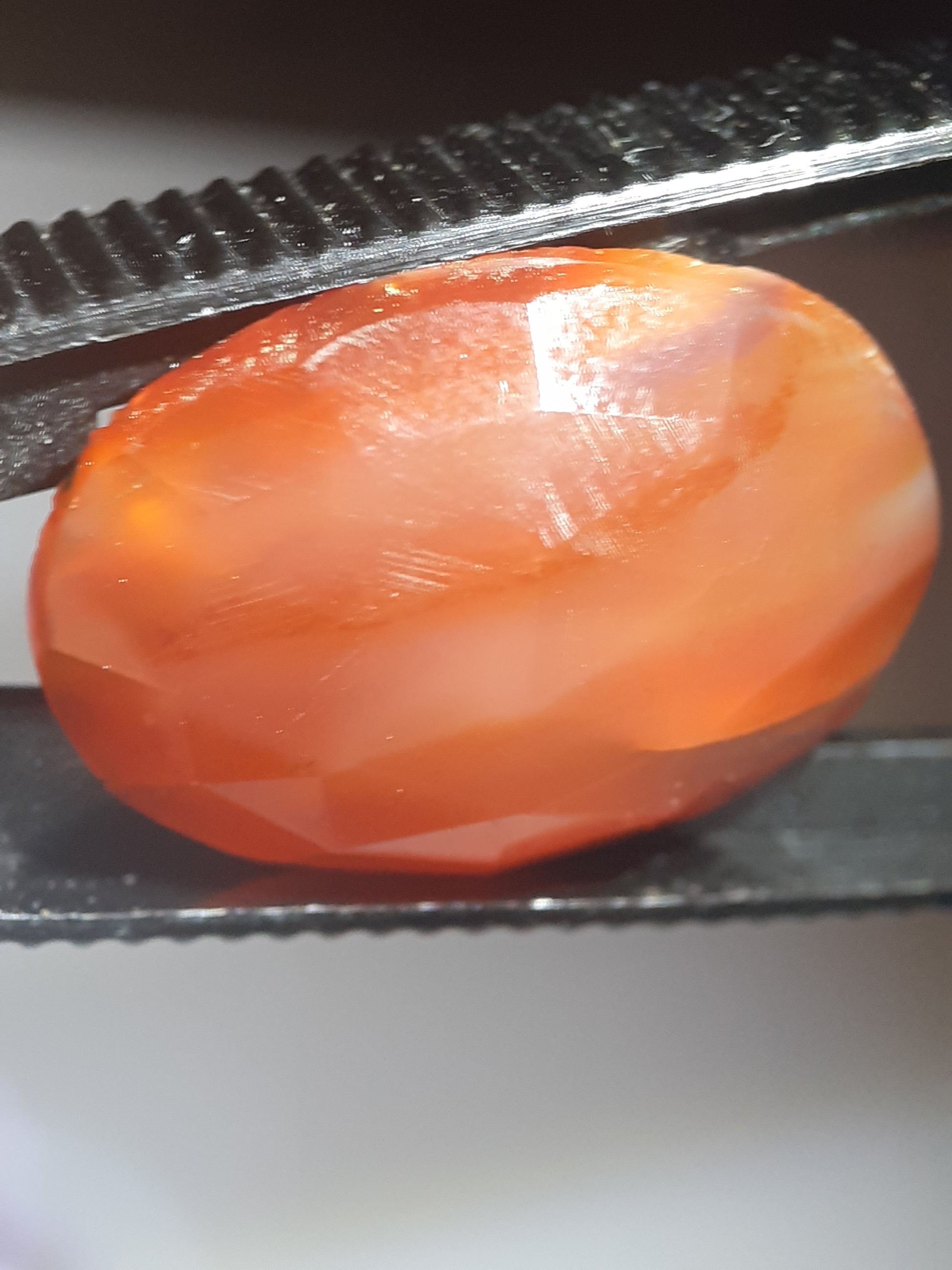 bicolor orange and red Carnelian,rose cut, oval, 12.70 ct - Natural Gems Belgium