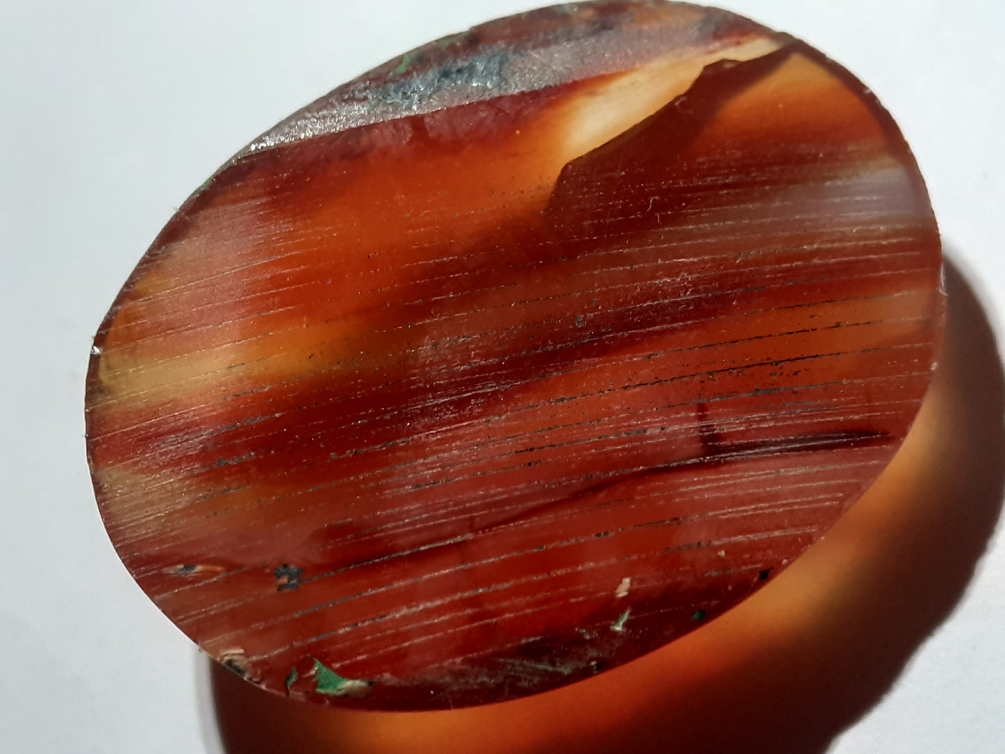 bicolor orange and red Carnelian,rose cut, oval, 12.70 ct - Natural Gems Belgium