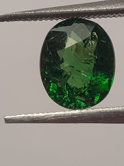 Natural Green Chrome Tourmaline - 0.96 ct - oval - unheated - certified by NGB - Natural Gems Belgium