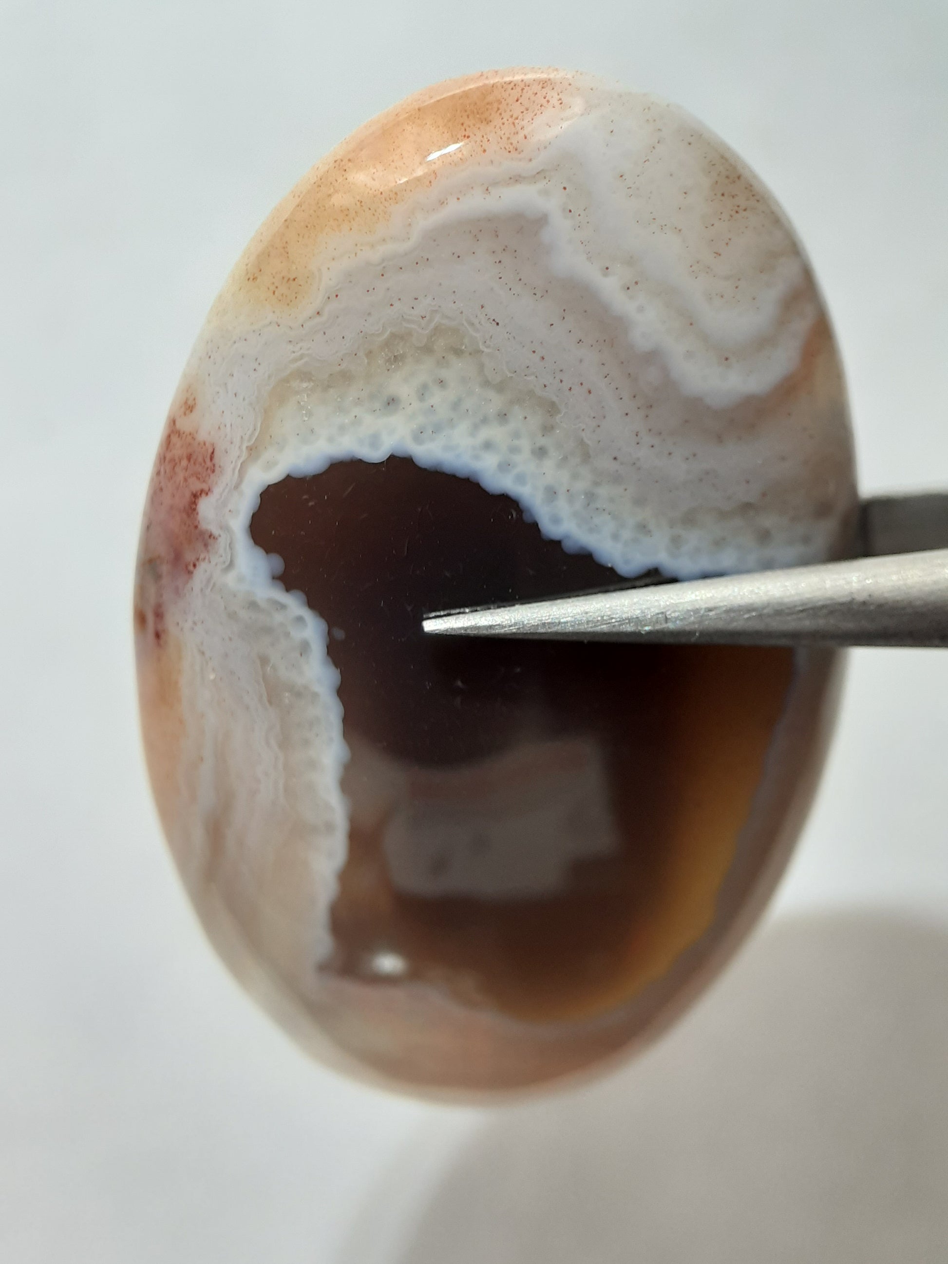 Natural white laced midnight red Botswana Agate - 36.91 ct - oval Cabochon - unique - certified by NGB - Natural Gems Belgium