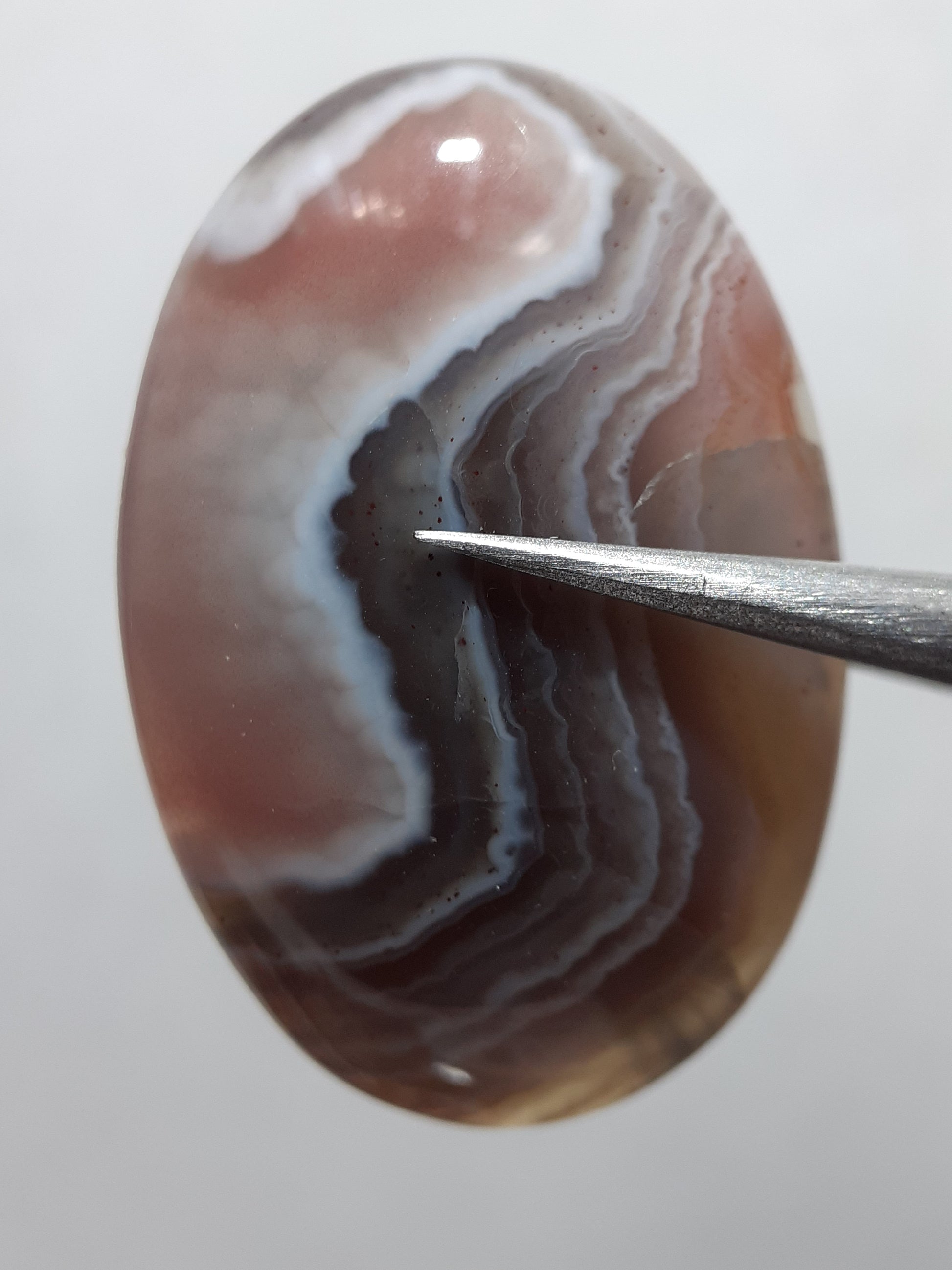 Natural grey black white brown Botswana Agate - 23.61 ct - oval Cabochon - unique - certified by NGB - Natural Gems Belgium