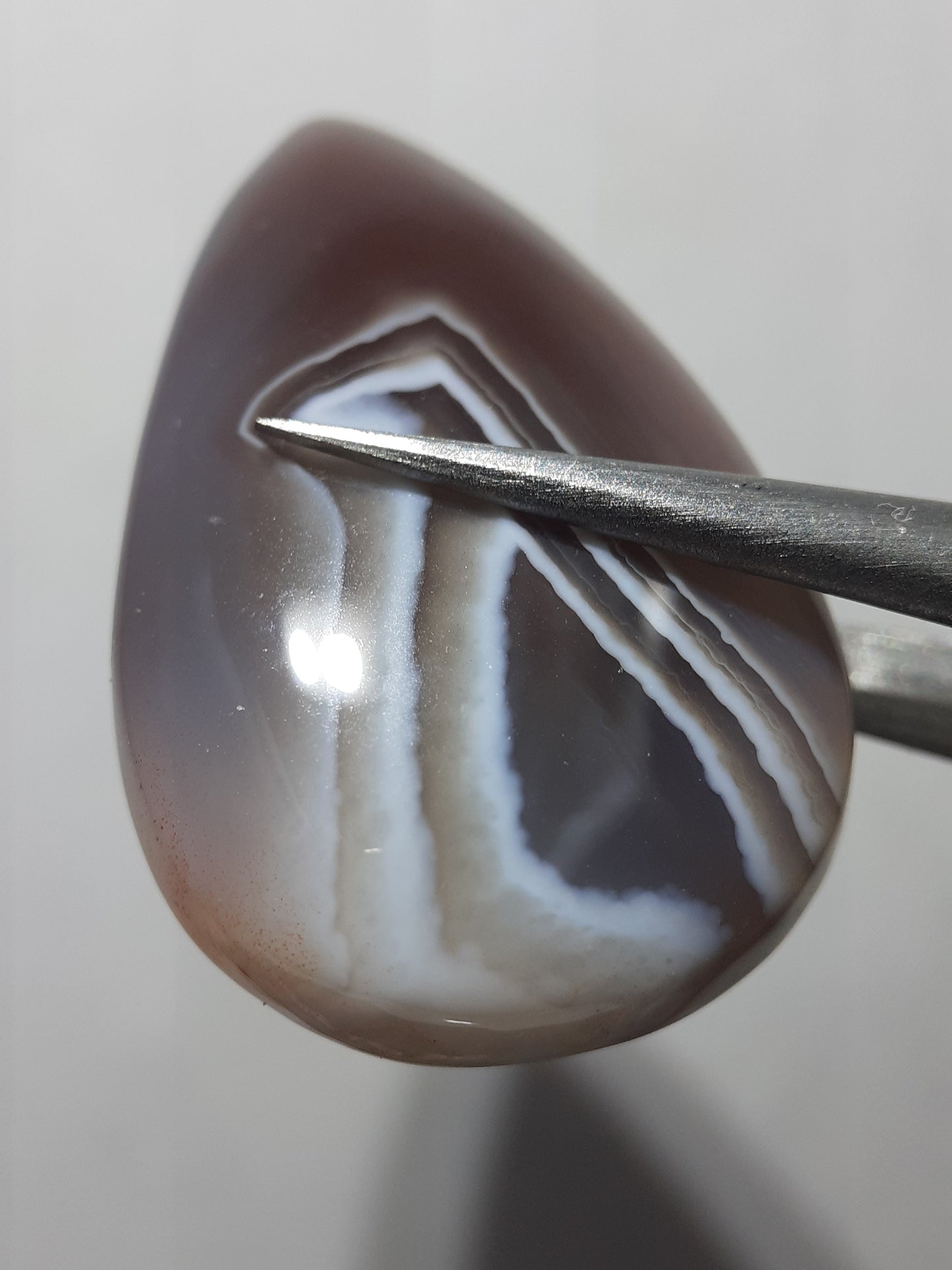 Natural purplish brown and white Botswana Agate - 21.47 ct - pear Cabochon - unique - certified by NGB - Natural Gems Belgium