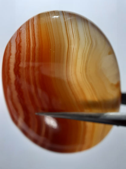 Natural orangy red orange and silky white Lake Superior Agate - 77.57 ct - oval Cabochon - unheated - certified by NGB - Natural Gems Belgium