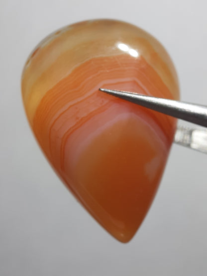 Natural orange and white Lake Superior Agate - 33.83 ct - pear Cabochon - unheated - certified by NGB - Natural Gems Belgium