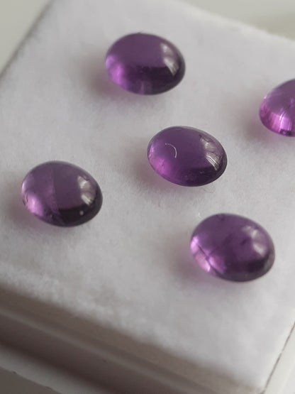 Natural medium purple Amethyst - set of 5 - 1.74 tcw - oval cabochon - approx 5 x 4 mm - unheated - Natural Gems Belgium