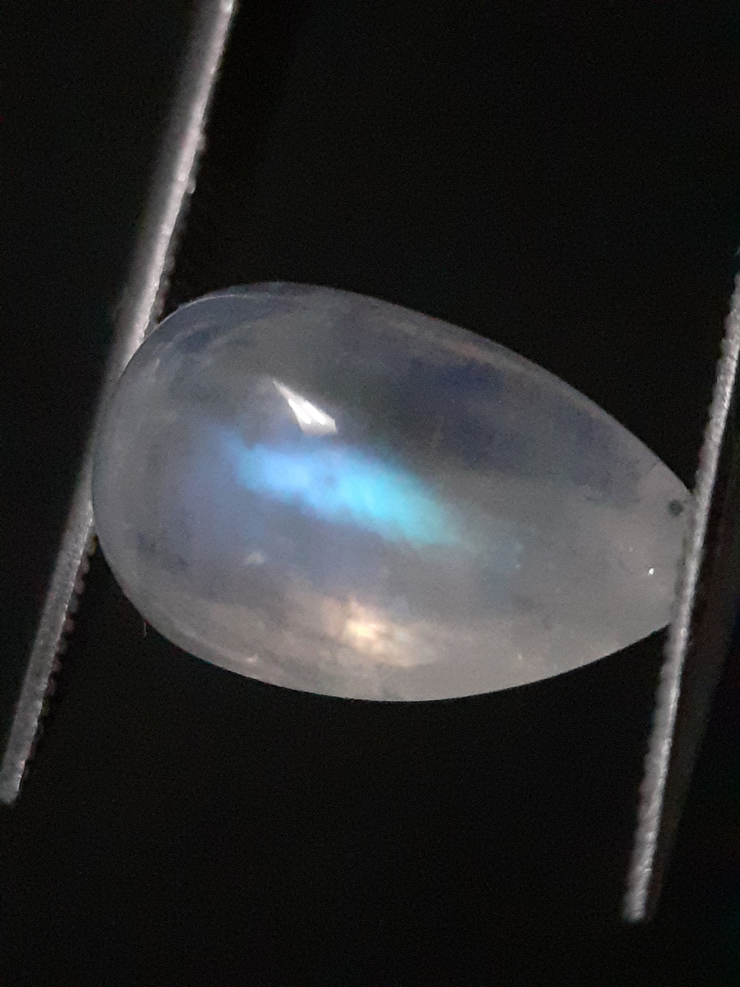 Natural White Moonstone - light blue adularescence - 3.795 ct - pear - certified natural - Natural Gems Belgium