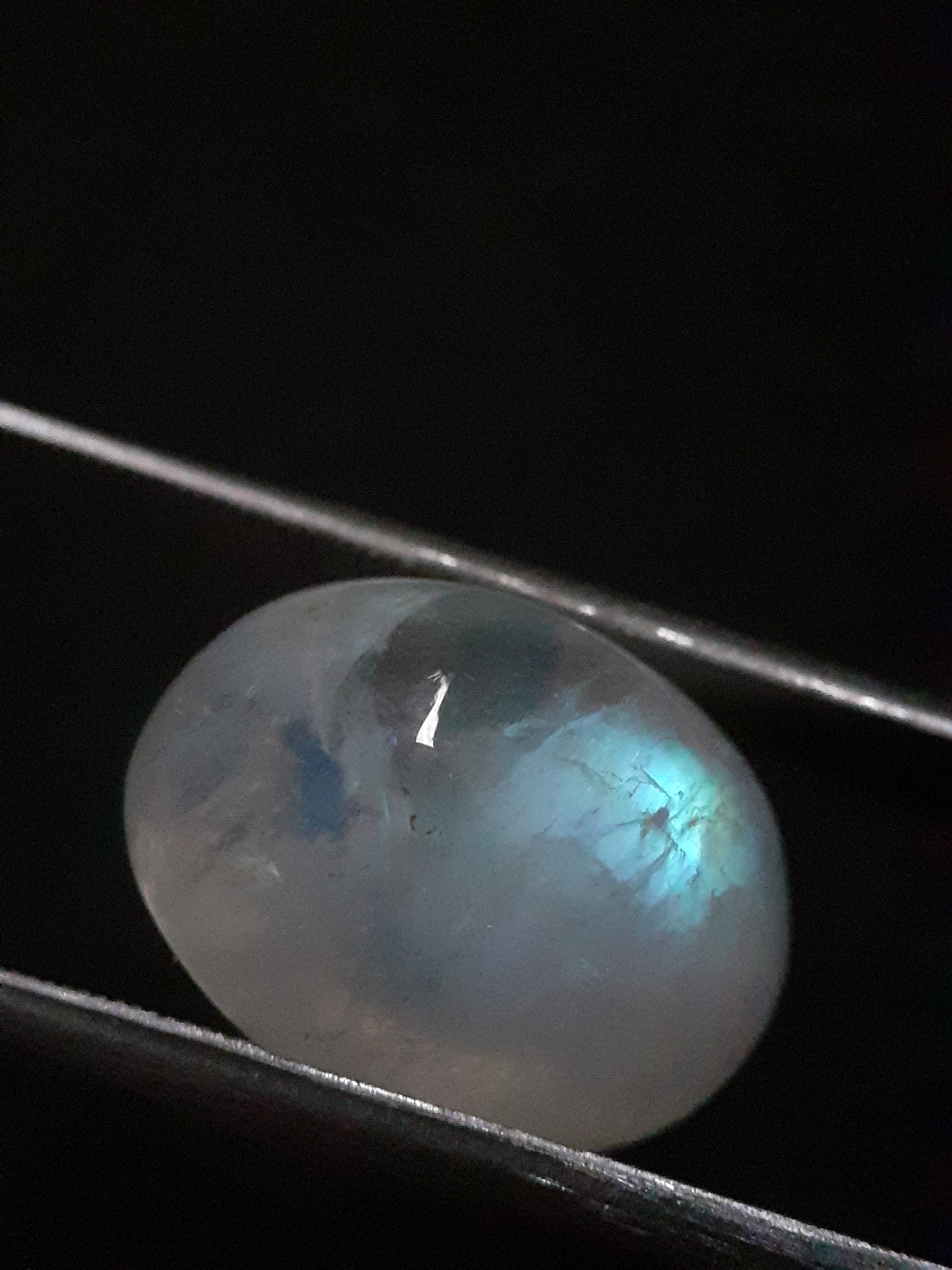 Natural Moonstone - greenish blue adularescence - 13.385 ct - oval cabochon - Natural Gems Belgium