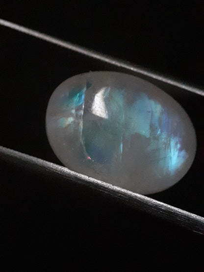 Natural Moonstone - greenish blue adularescence - 13.385 ct - oval cabochon - Natural Gems Belgium