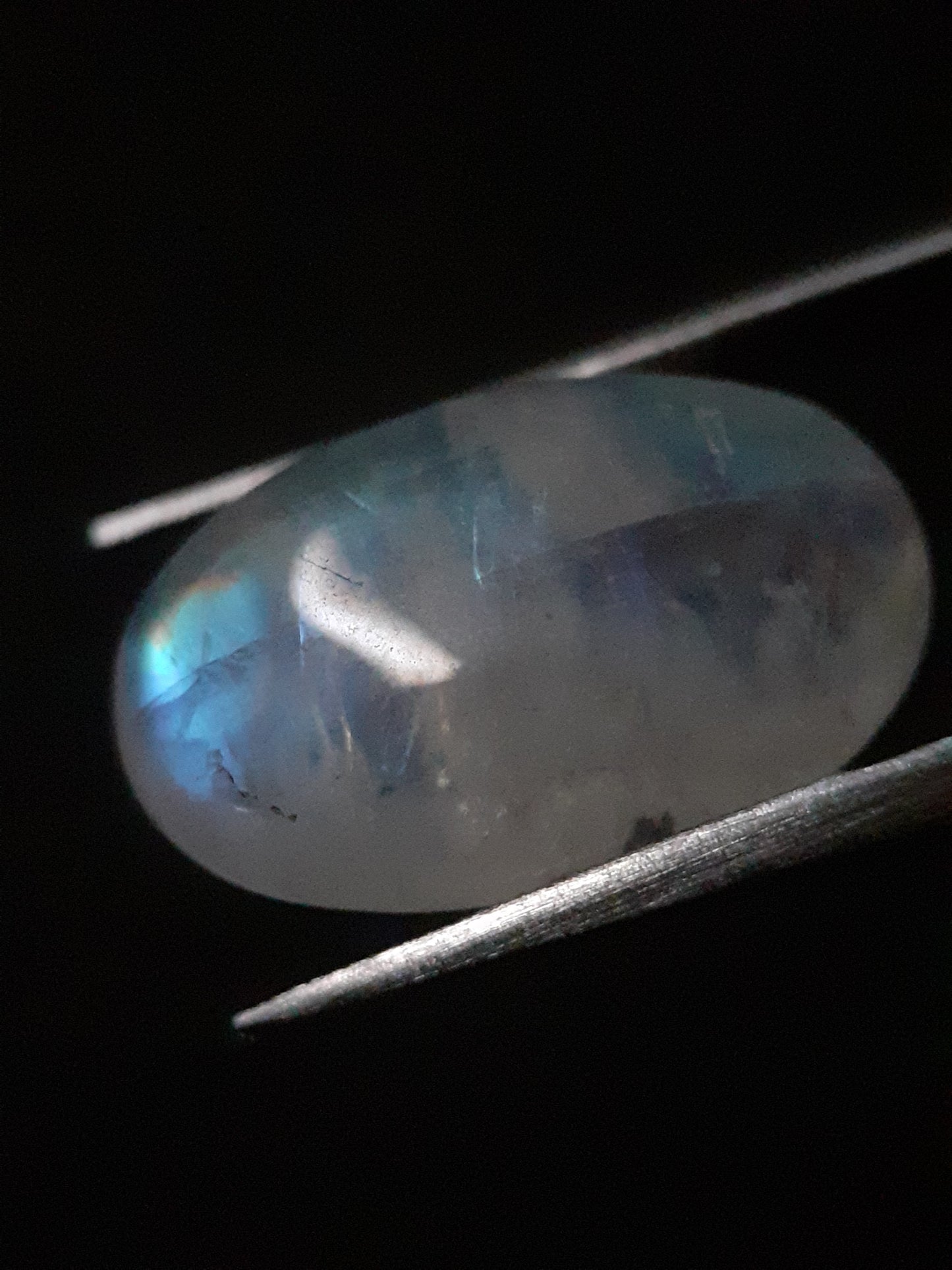 Natural Moonstone - pale blue to blue adularescence - 9.355 ct - oval cabochon - Natural Gems Belgium