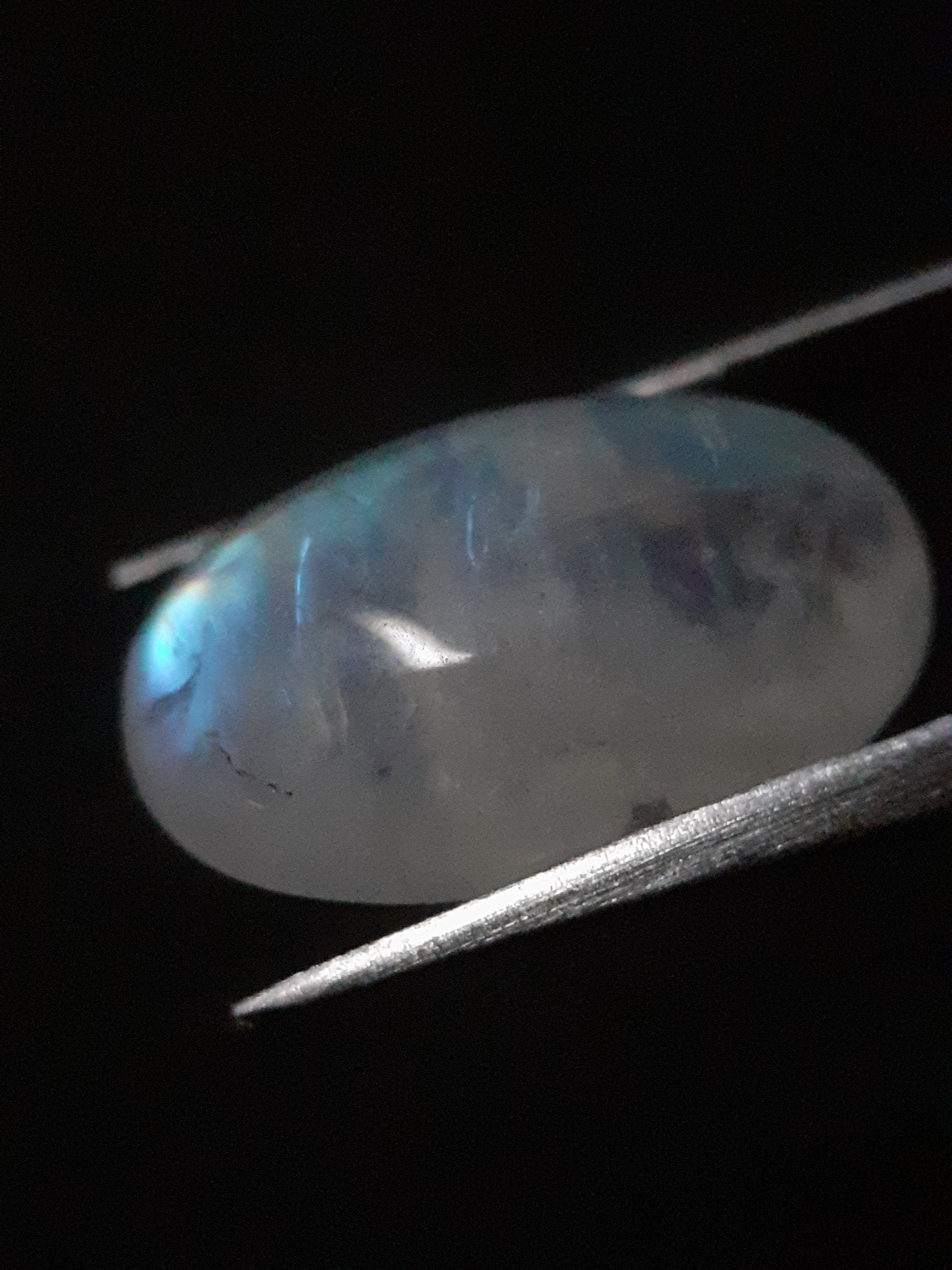 Natural Moonstone - pale blue to blue adularescence - 9.355 ct - oval cabochon - Natural Gems Belgium