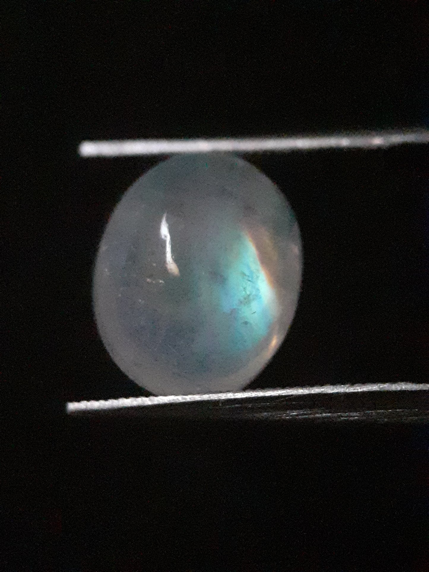 Natural Moonstone - orangey yellow and pale blue adularescence - 3.883 ct - oval - Natural Gems Belgium