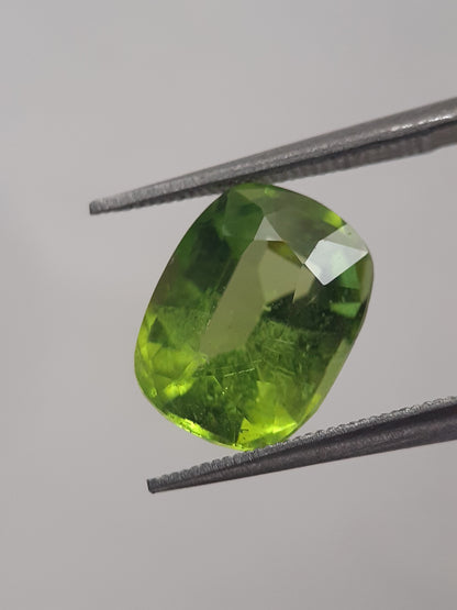 Natural Green Peridot - 3.309 ct - cushion - unheated - certified by NGB - Natural Gems Belgium