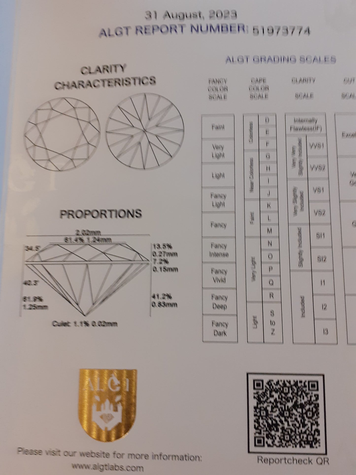 Natural Yellow Diamond - Round , 0.03 ct - ALGT certified - Fancy Light brownish Yellow