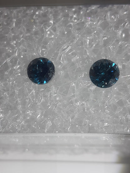 Pair of greenish grayish blue Diamonds - Round , 0.32 tcw, ALGT certified