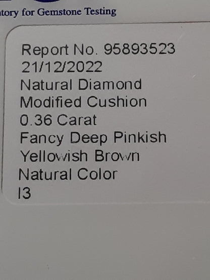 Fancy Brown Diamond - Modified Cushion, 0.36 ct, ALGT certified